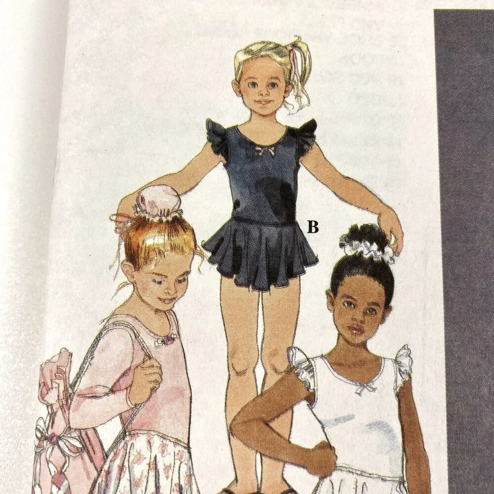 Simplicity Sewing Pattern 7351 Girls Leotard Tutu Circle Skirt Hair Tie Size 3-6